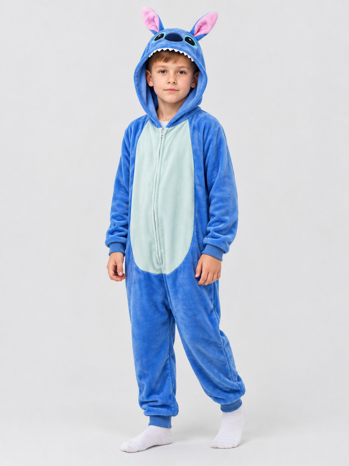 Insulated Hooded Pajama Jumpsuit with Ears, Blue