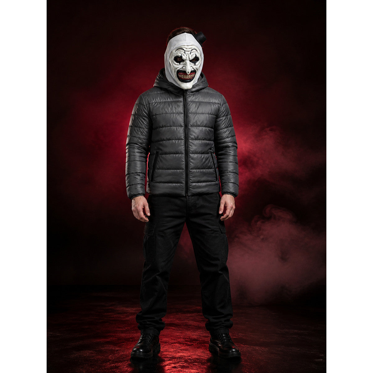 White Clown Full Face Mask with Top Hat and Sharp Teeth, Scary Halloween Costume main product view