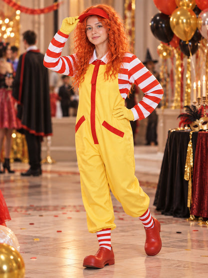 Yellow Clown Costume with Wig, Gloves, and Cap