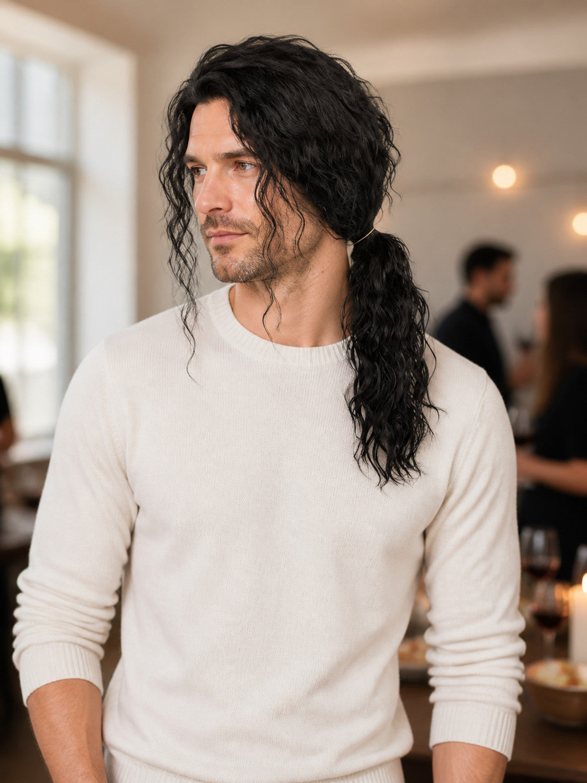 Black Cosplay Wig with Curls for Halloween lifestyle view