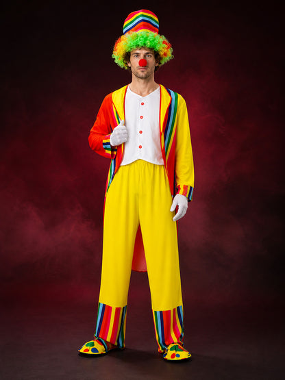Adult Circus Clown Costume Set - Rainbow Stripe Tuxedo with Hat (4 Pieces) for