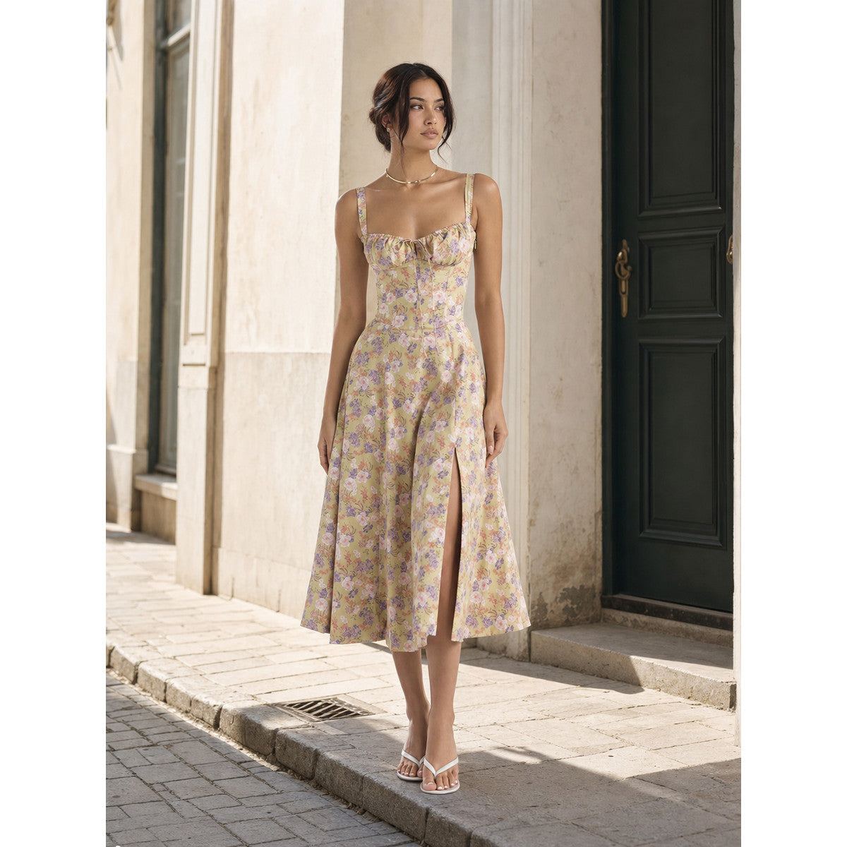 Women's Floral Print Strappy Midi Dress Costume Dresses detail