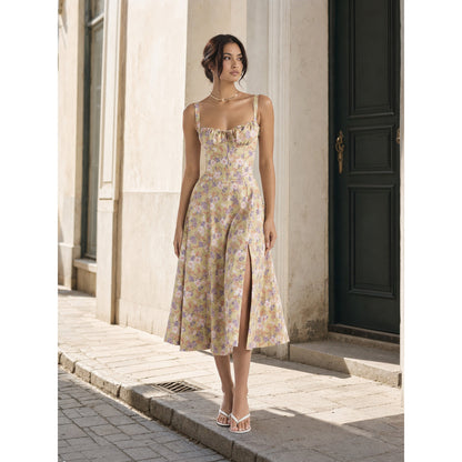 Women's Floral Print Strappy Midi Dress Costume Dresses detail