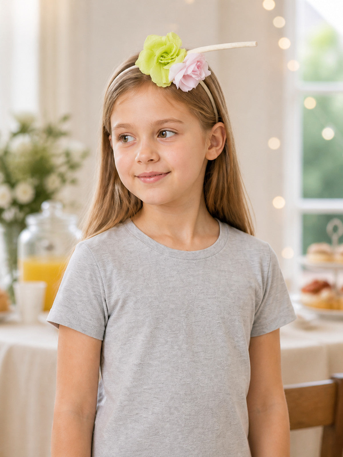 Carnival Headband with Floral Decoration, White lifestyle view