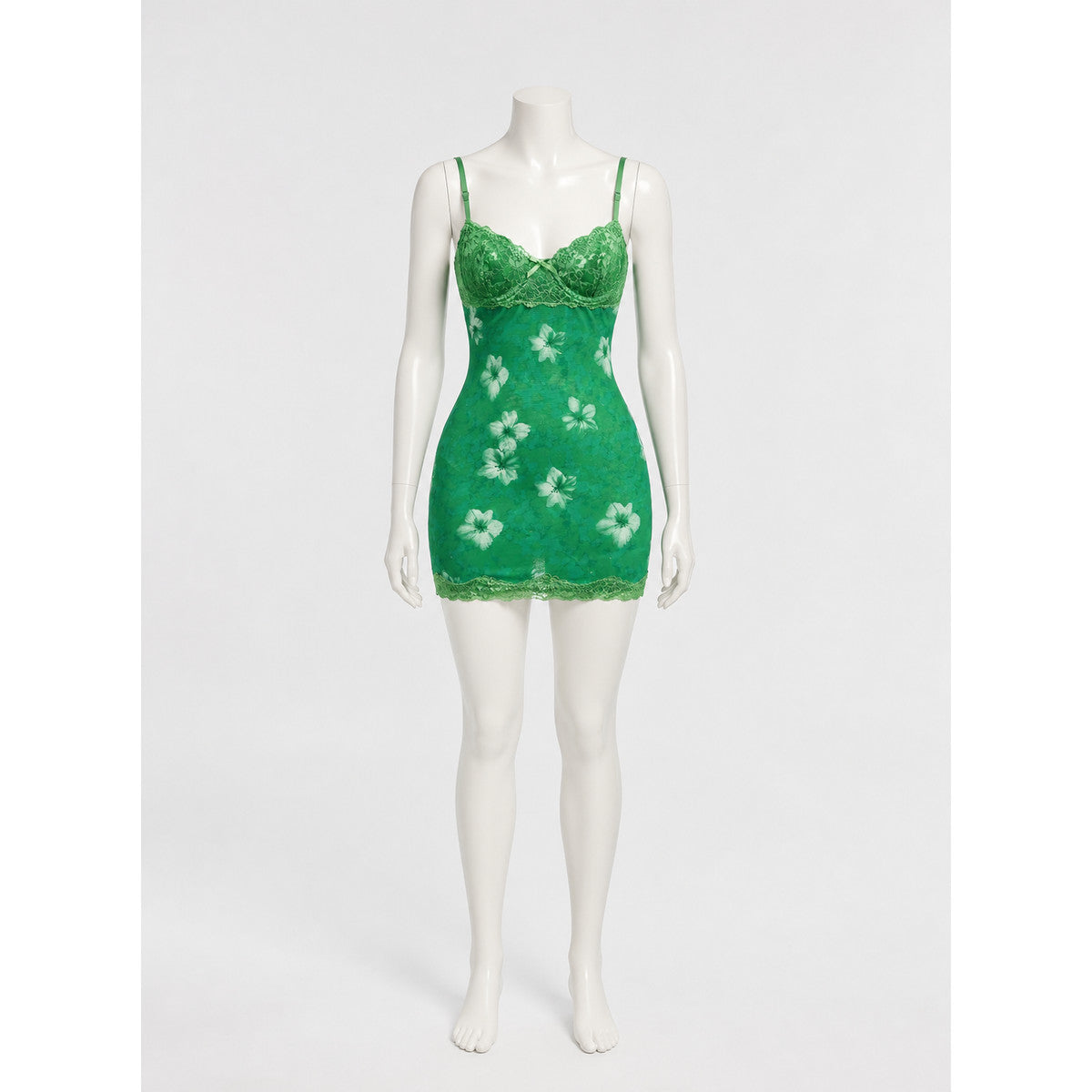 Green Slip Dress with Lace Trim Costume Dresses detail