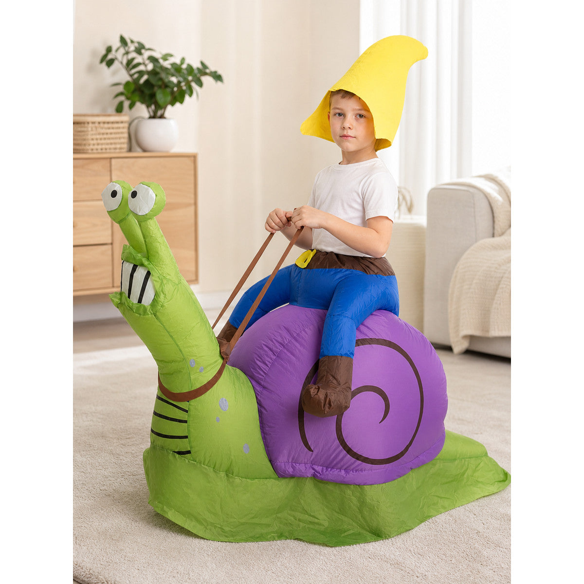 Inflatable snail costume with shell and hood lifestyle view