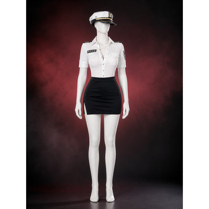 Women's Police Officer Costume Set, White Shirt with Shoulder Patches and Black main product view