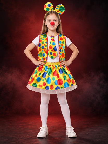 Kids' Clown Costume: Vest, Skirt, Tie, Headband, Nose