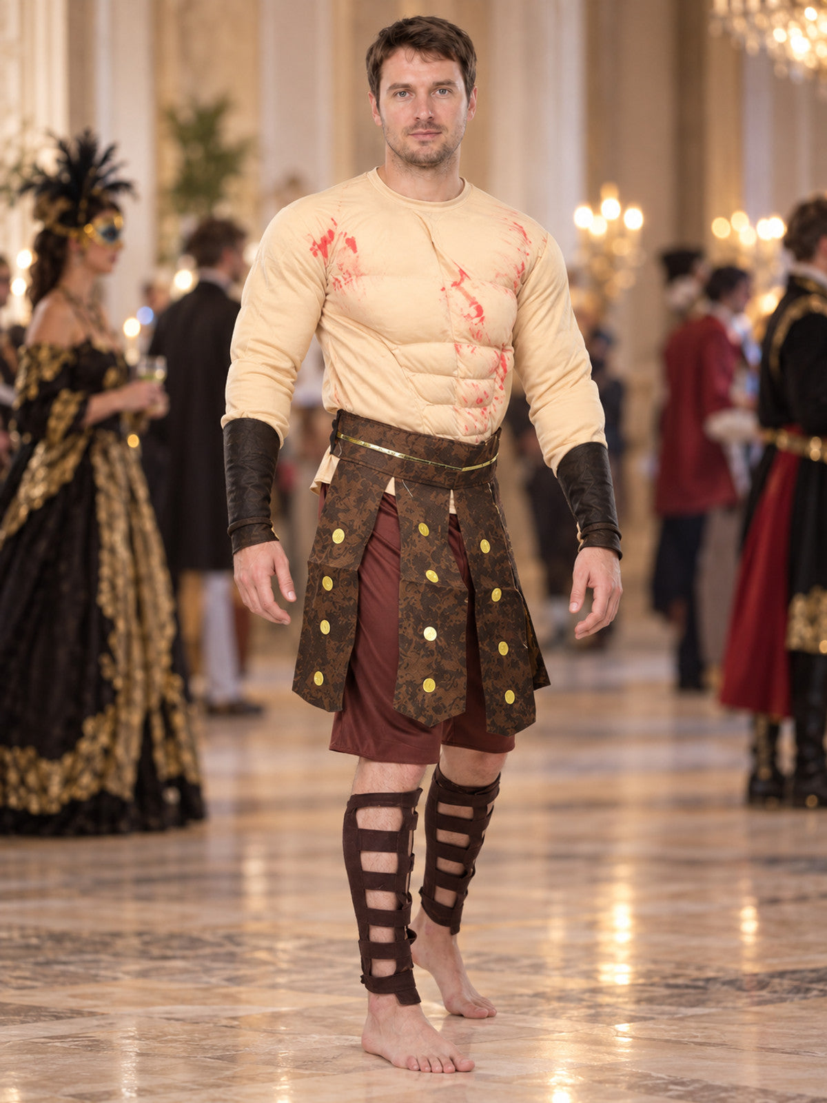 Warrior Costume with Long Sleeves and Brown Shorts