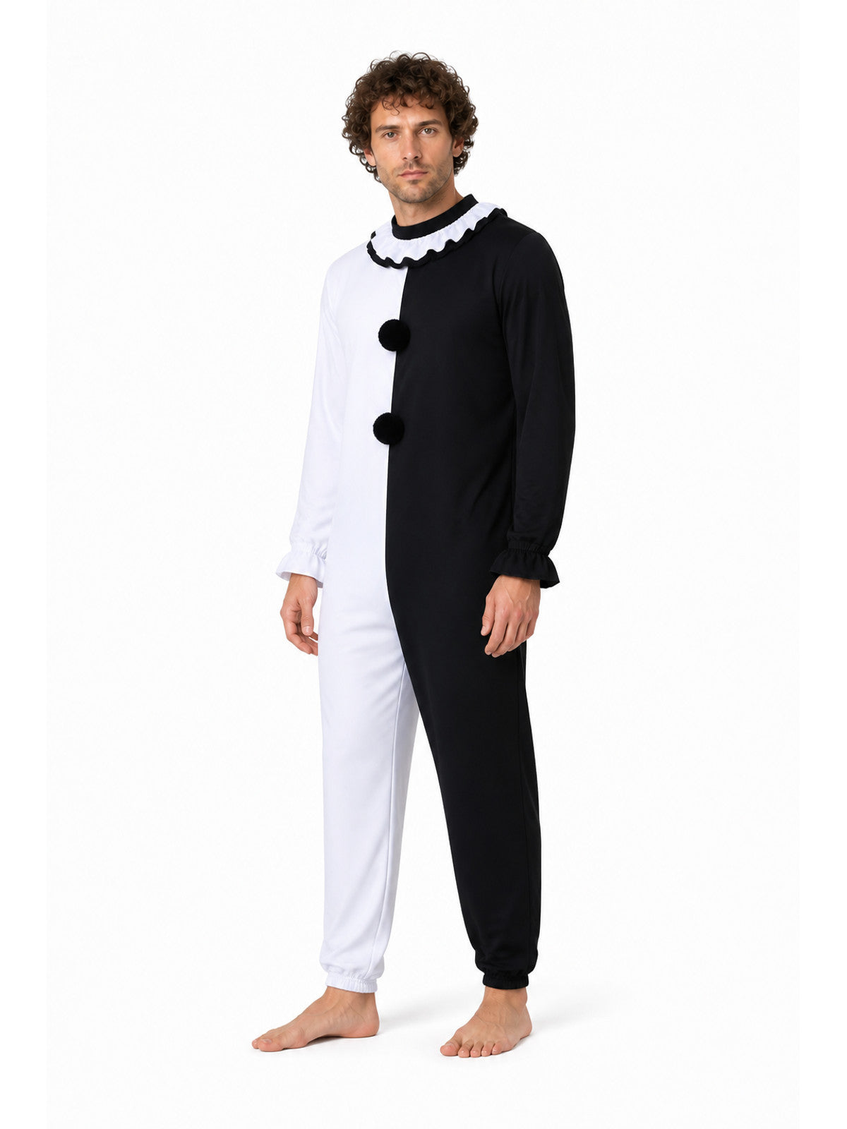 Black-and-White Clown Jumpsuit with Ruffled Collar product detail