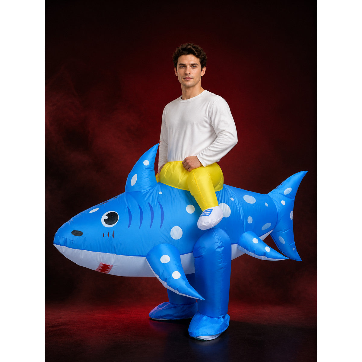 Inflatable Shark Bodysuit Costume with White Dots for Halloween Fun main product view