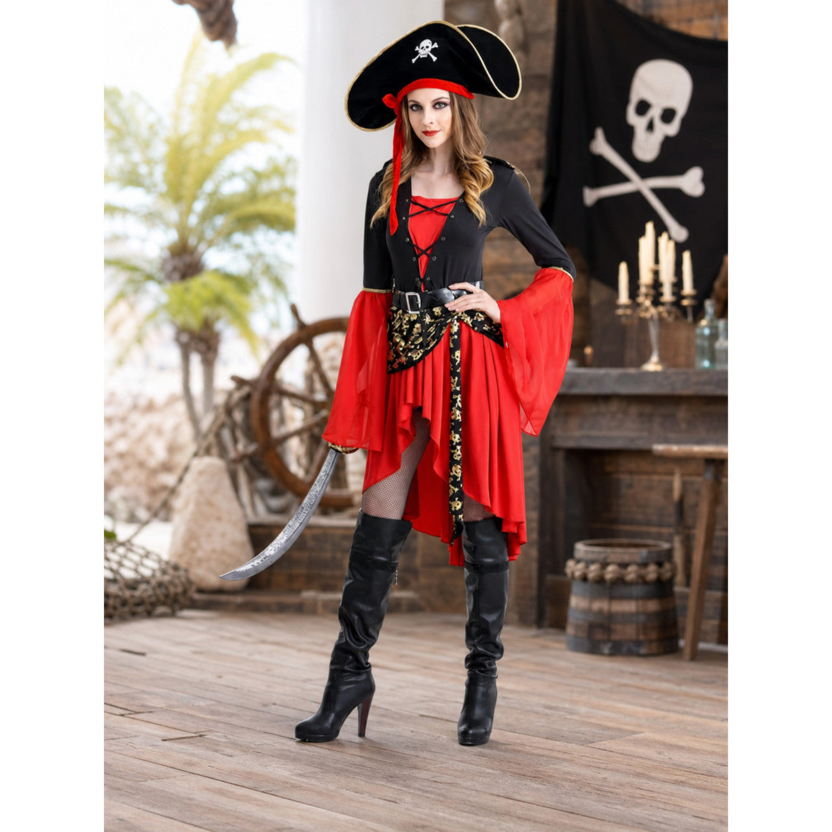Pirate costume with hat and dress lifestyle view