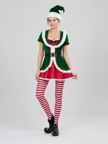 Christmas Elf Costume, Dress with White Fur Trim Costume Dresses detail