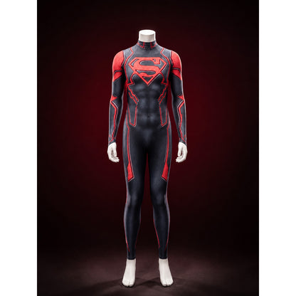 Superboy Stretch Print Bodysuit Costume, Red Black Superhero Jumpsuit main product view