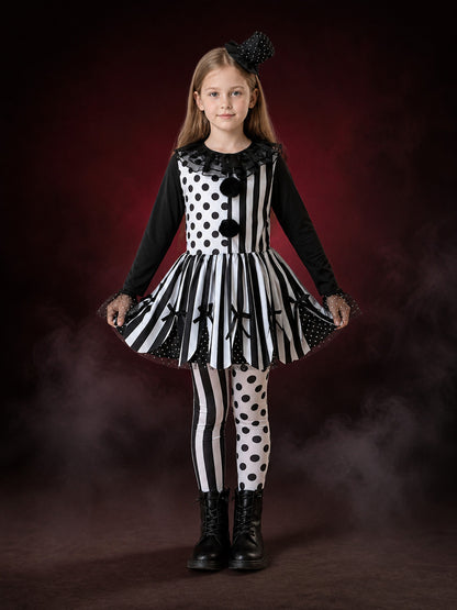 Kids Clown Costume Set, Polka Dot Stripe Dress With Hat main product view
