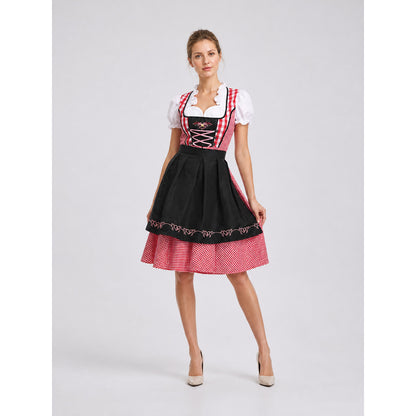 Plaid Dress with Apron-Style Panel and Puff Sleeves Costume Dresses detail