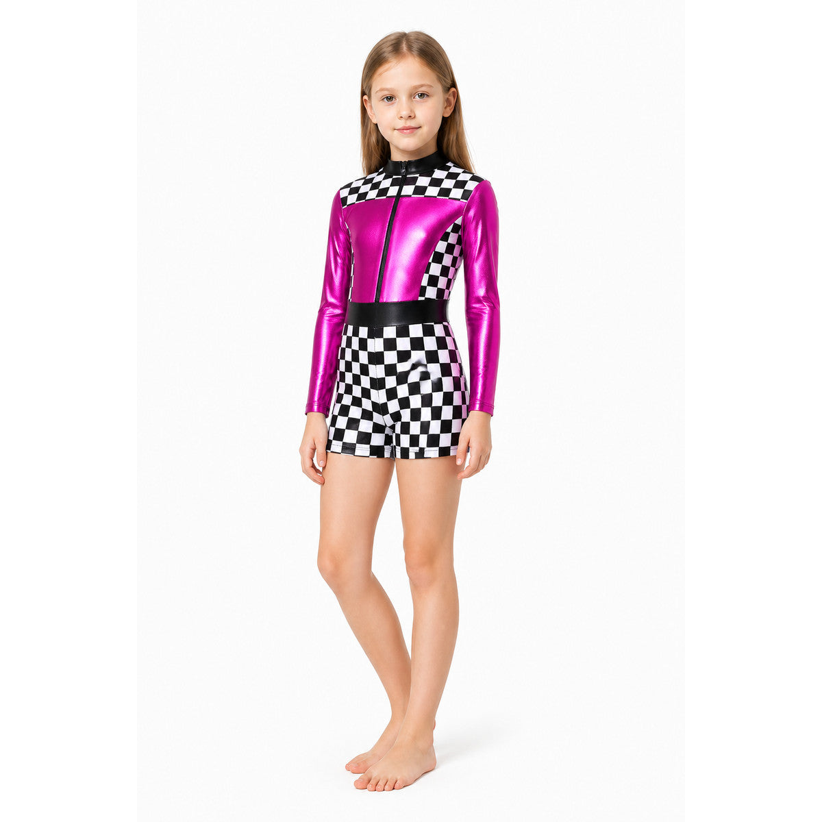Children's Racing Jumpsuit with Checkered Print