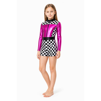 Children's Racing Jumpsuit with Checkered Print