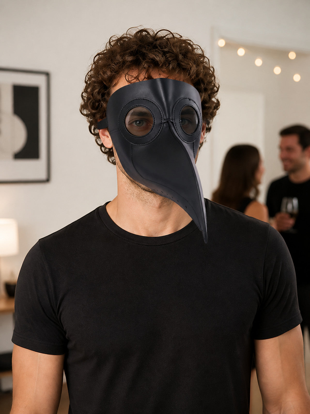 Black Carnival Mask with a Long Bird Beak lifestyle view