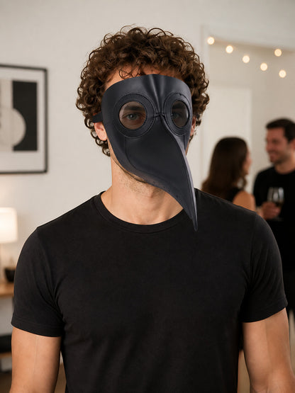 Black Carnival Mask with a Long Bird Beak lifestyle view
