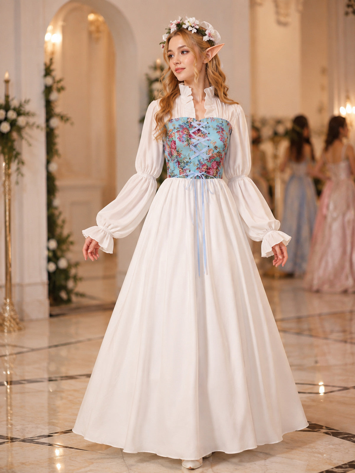 Long White Floor-Length Dress with Corset Lacing lifestyle view
