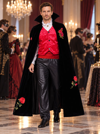 Vampire Costume with Long Cape and Red Roses lifestyle view