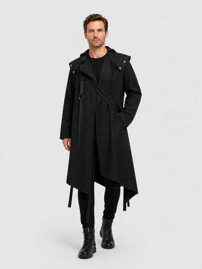 Black Long Cloak with an Asymmetrical Hem and Rivets Costume Capes detail