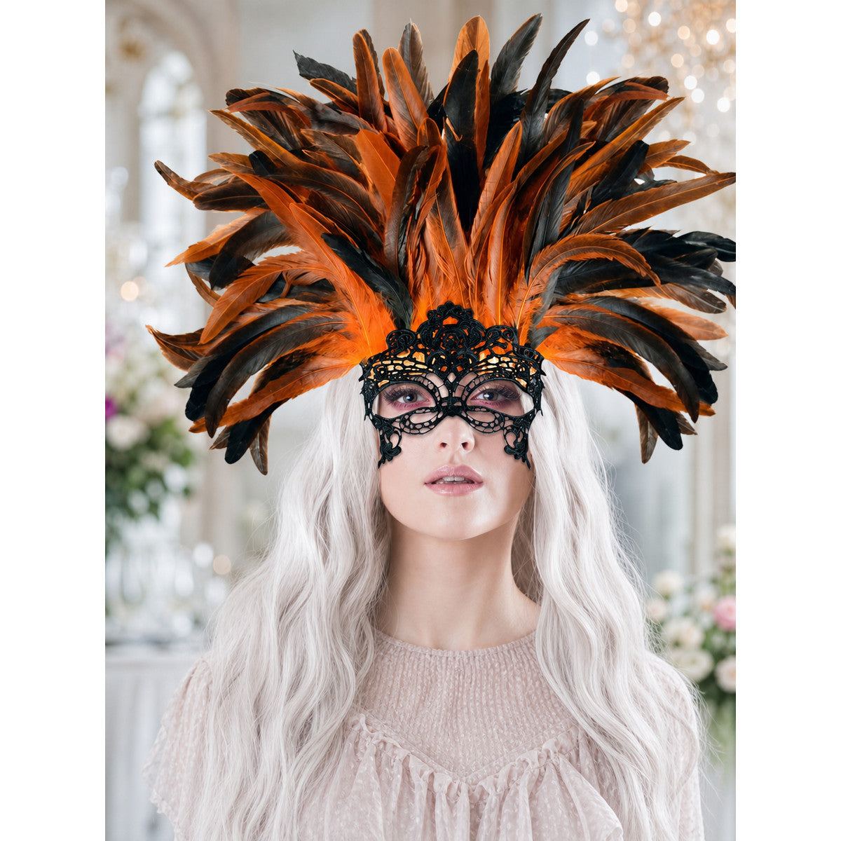 Carnival headdress with feathers and a mask lifestyle view