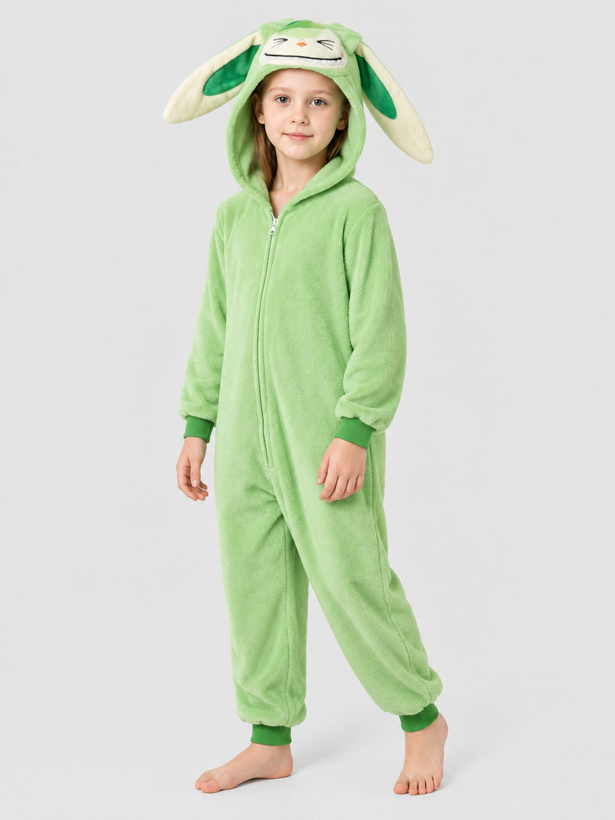 Kids' Bunny Ear Hooded Pajama Jumpsuit with Appliqué