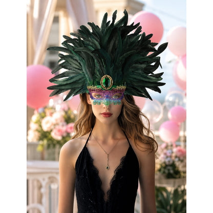 Masquerade headdress with green feathers lifestyle