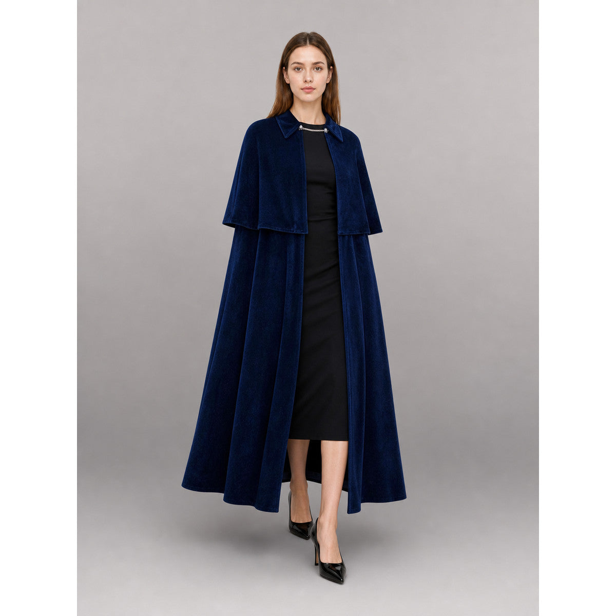 Blue Carnival Cloak, Long Style with Collar