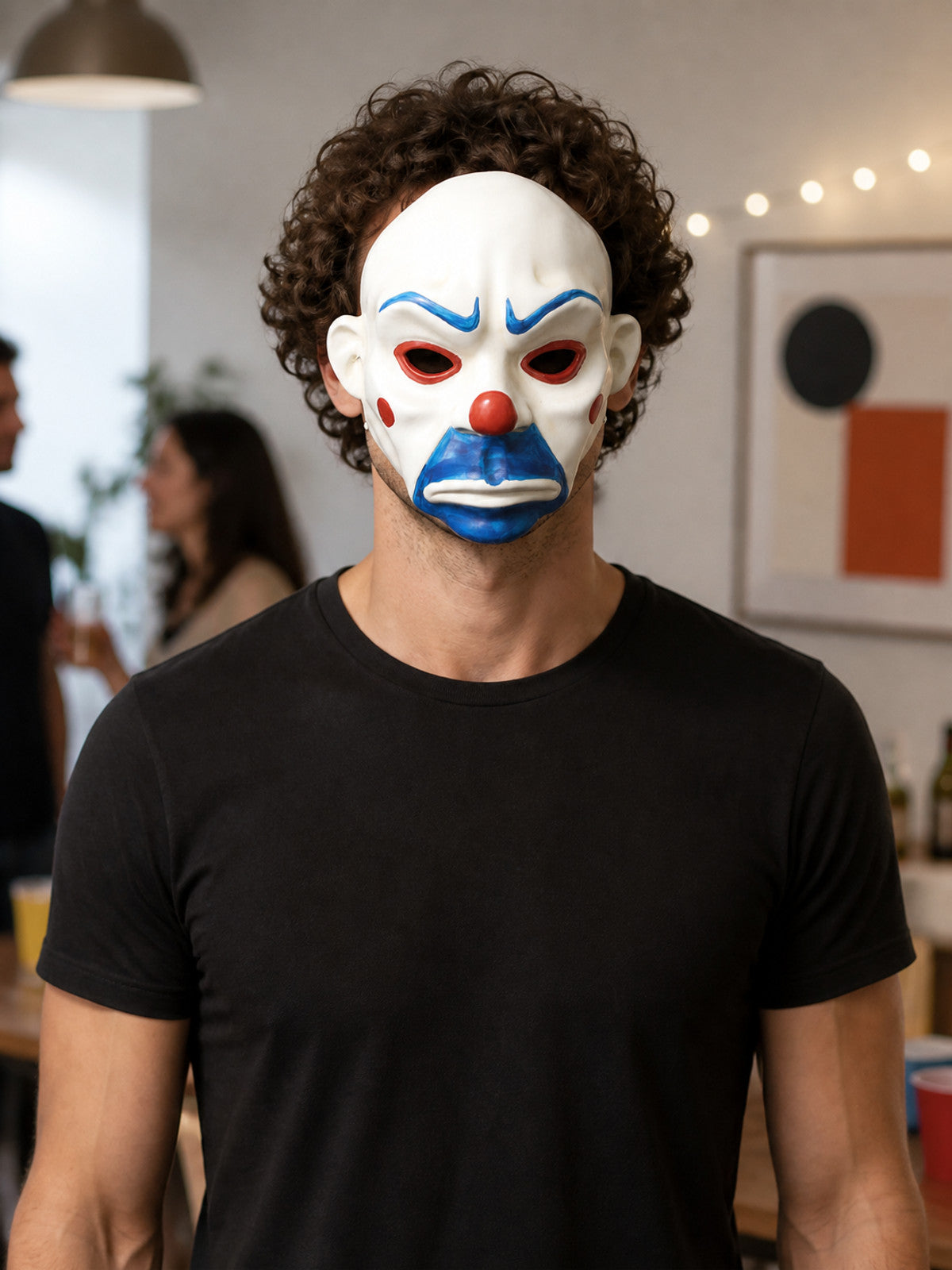 White, Red, and Blue Carnival Clown Mask for Halloween