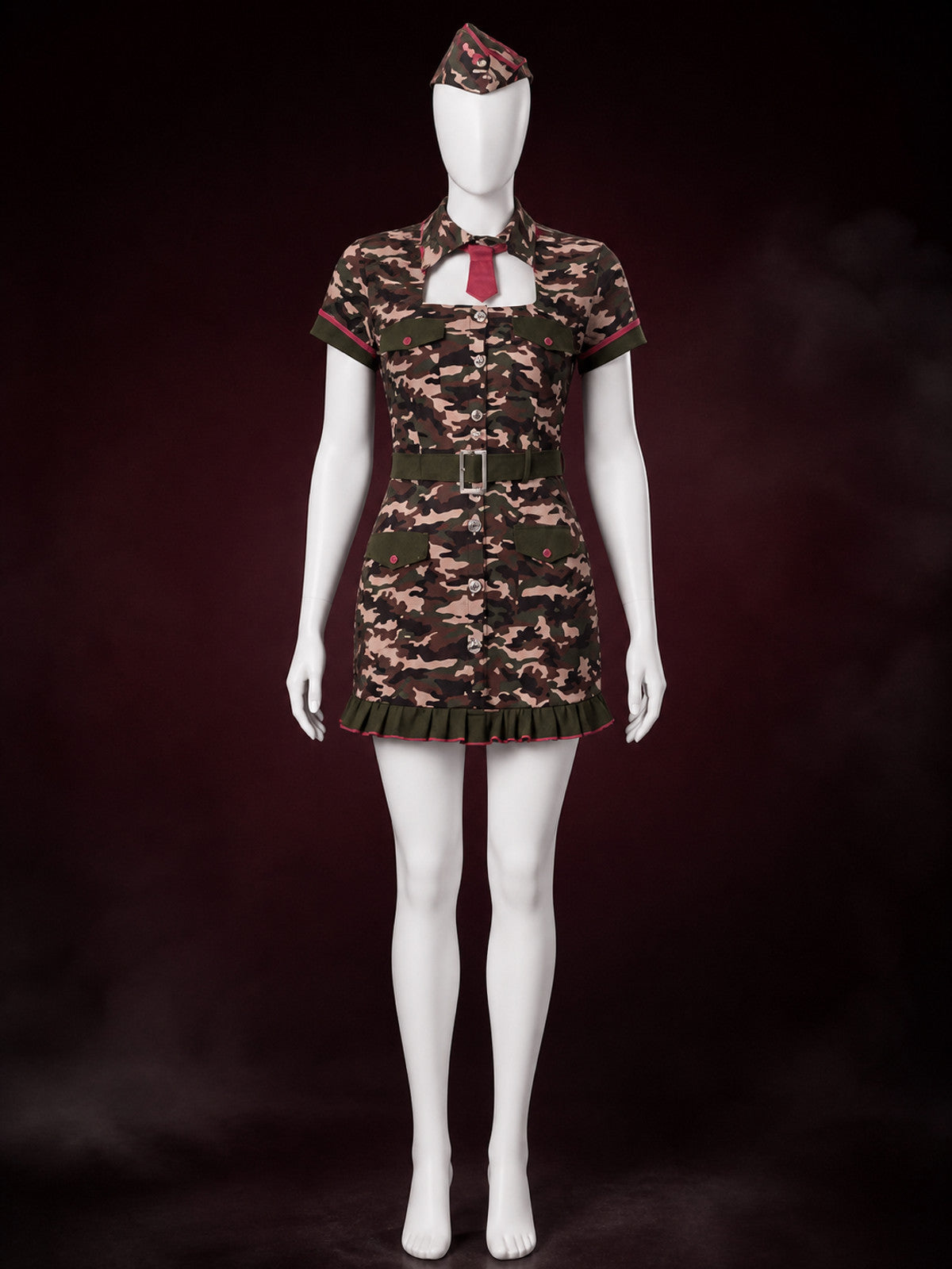 Women's Police Camouflage Short Sleeve Dress Costume Set with Hat, Tie & Belt main product view