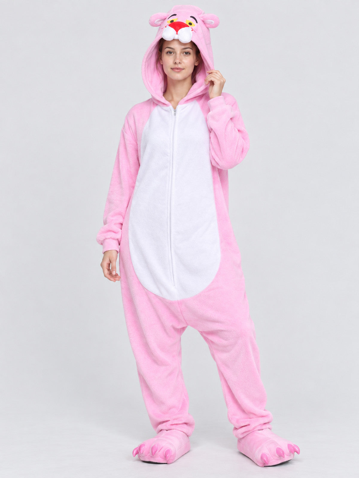 Pink Fleece Hooded Pajama Jumpsuit with Ears