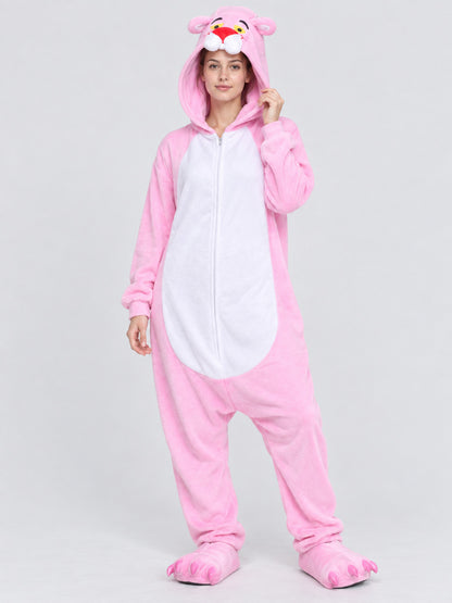 Pink Fleece Hooded Pajama Jumpsuit with Ears