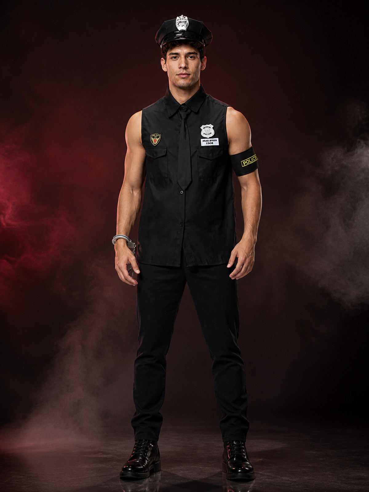 Women's Police Costume Set, Sleeveless Uniform Top with Hat, Tie, Armband and main product view