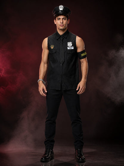 Women's Police Costume Set, Sleeveless Uniform Top with Hat, Tie, Armband and main product view