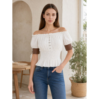 Off-the-Shoulder Blouse with Puff Sleeves