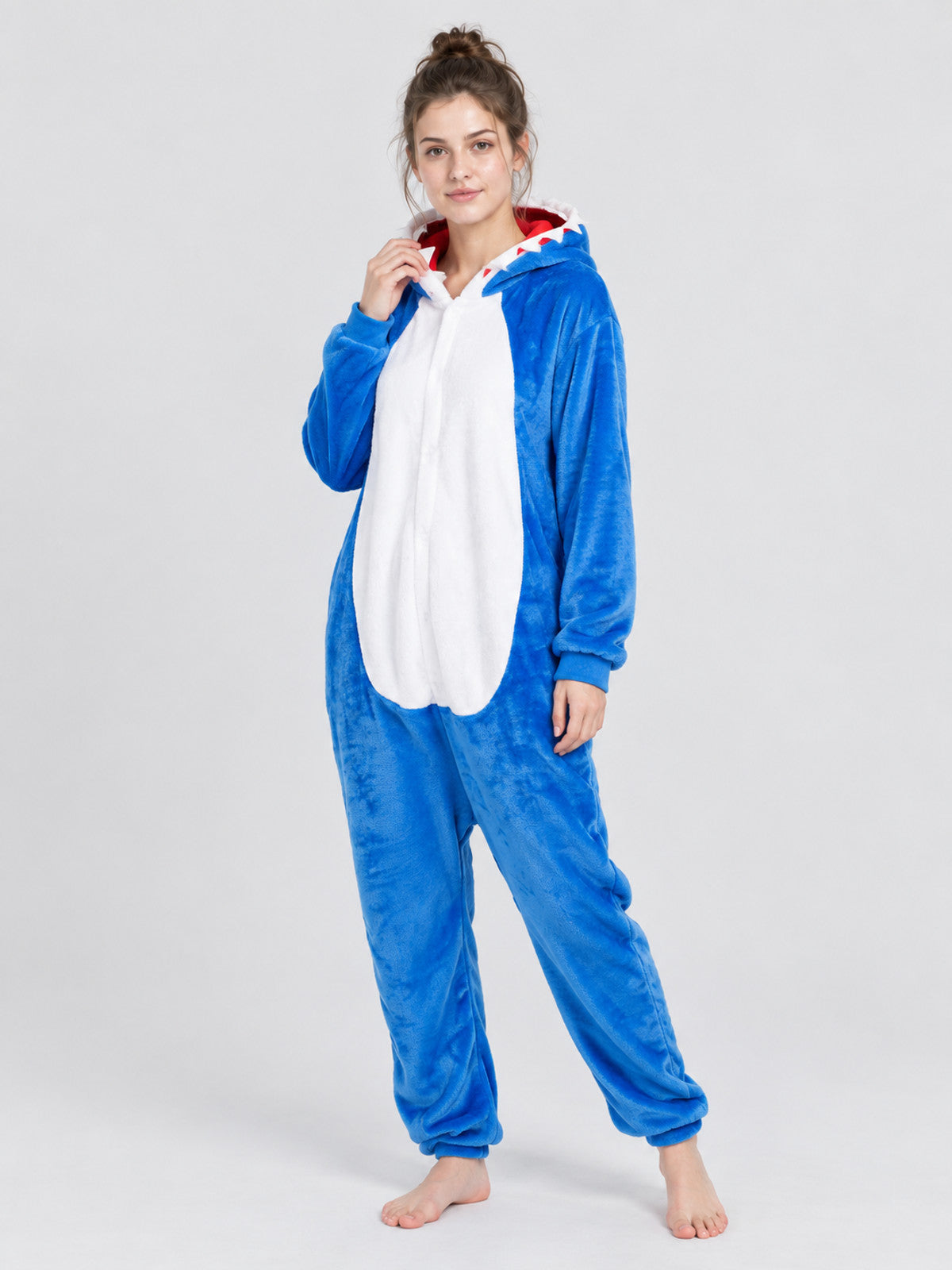 Blue Hooded Jumpsuit Pajama with White Insert