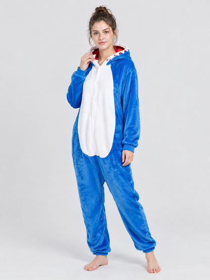 Blue Hooded Jumpsuit Pajama with White Insert