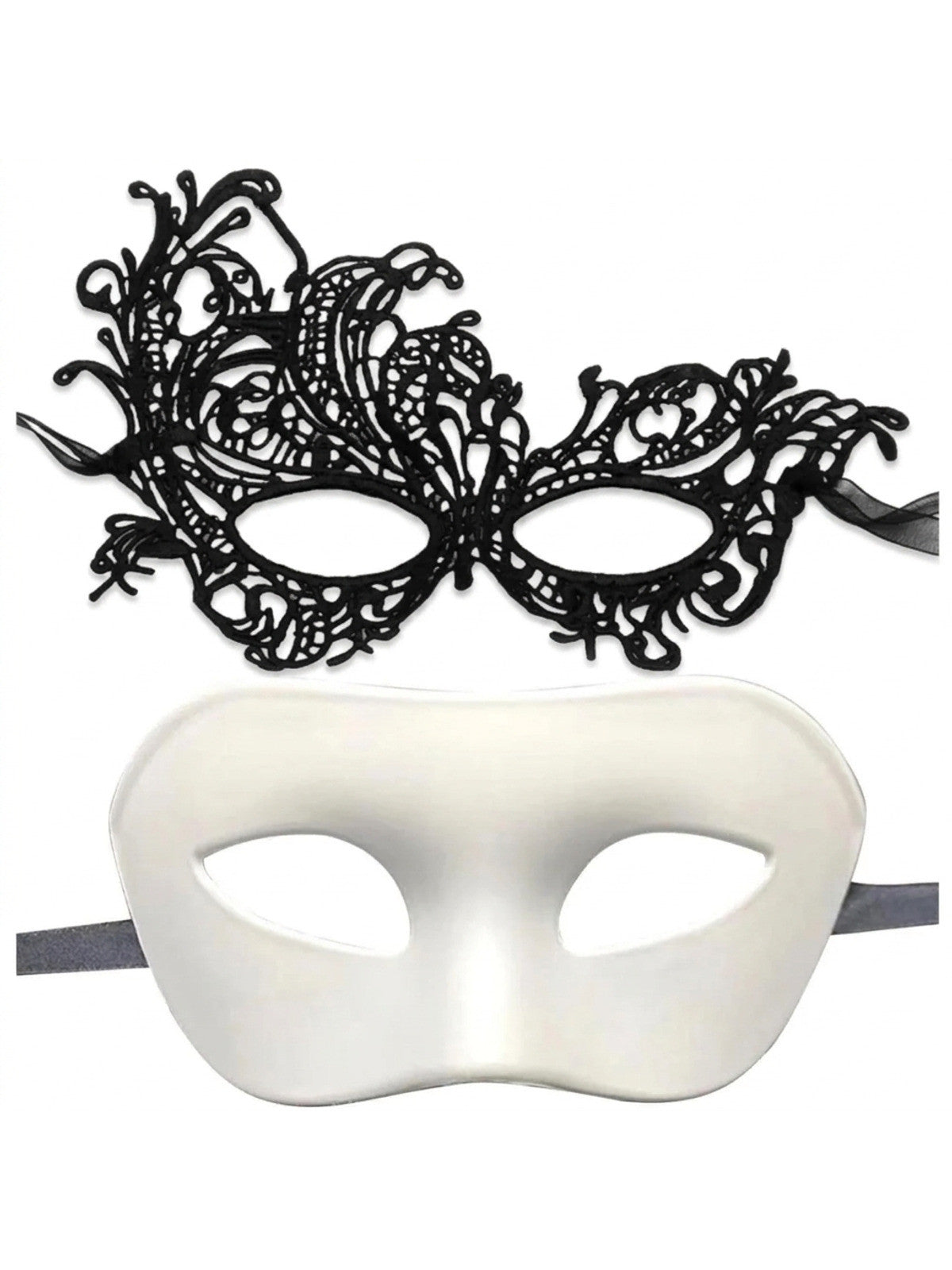 2pcs Couples Elegant Black Lace Masquerade Mask Set Masks Perfect for Venetian