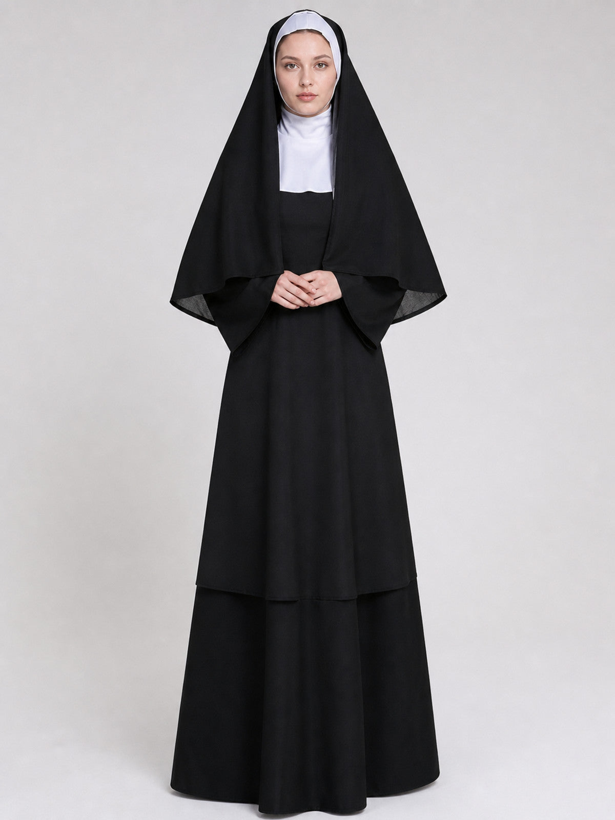 The costume consists of a religious and ceremonial robe in a black-and-white Costumes detail