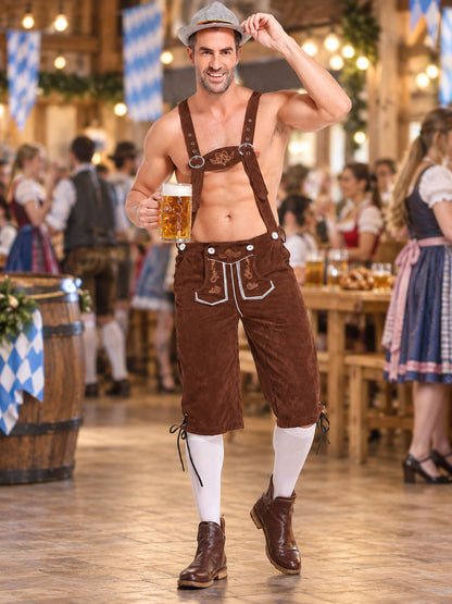 Brown Bavarian trousers with suspenders for Oktoberfest