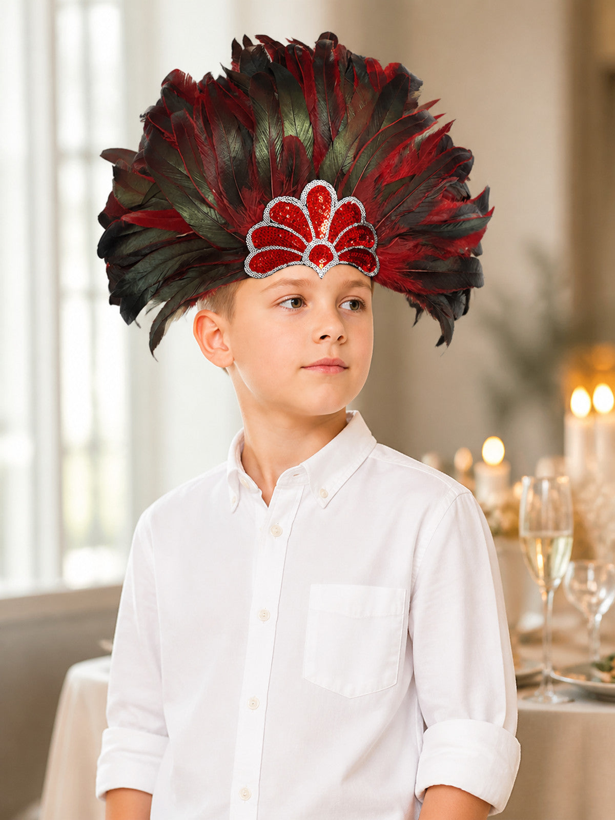 Carnival Headpiece with Red and Black Feathers