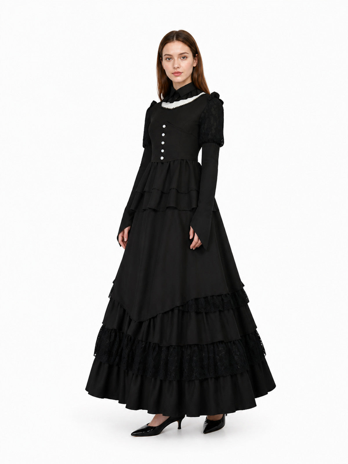 Black Gothic Dress with High Collar