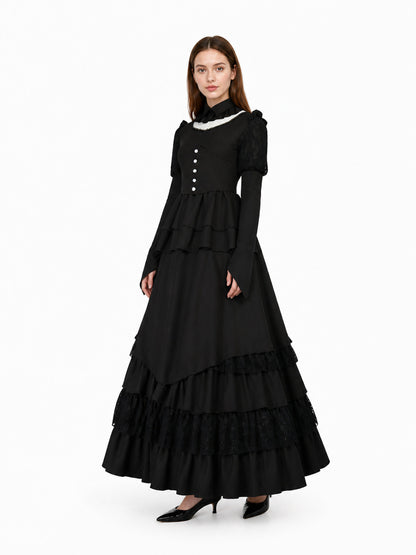 Black Gothic Dress with High Collar