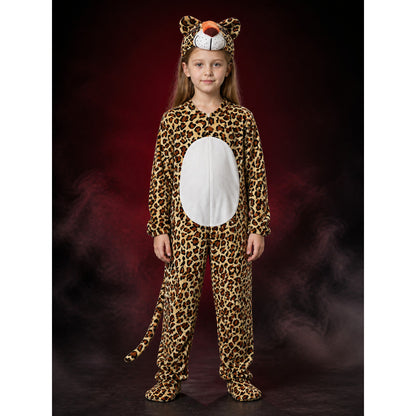 Kids Leopard Animal Onesie Costume with Hood and Tail, Footed Pants main product view