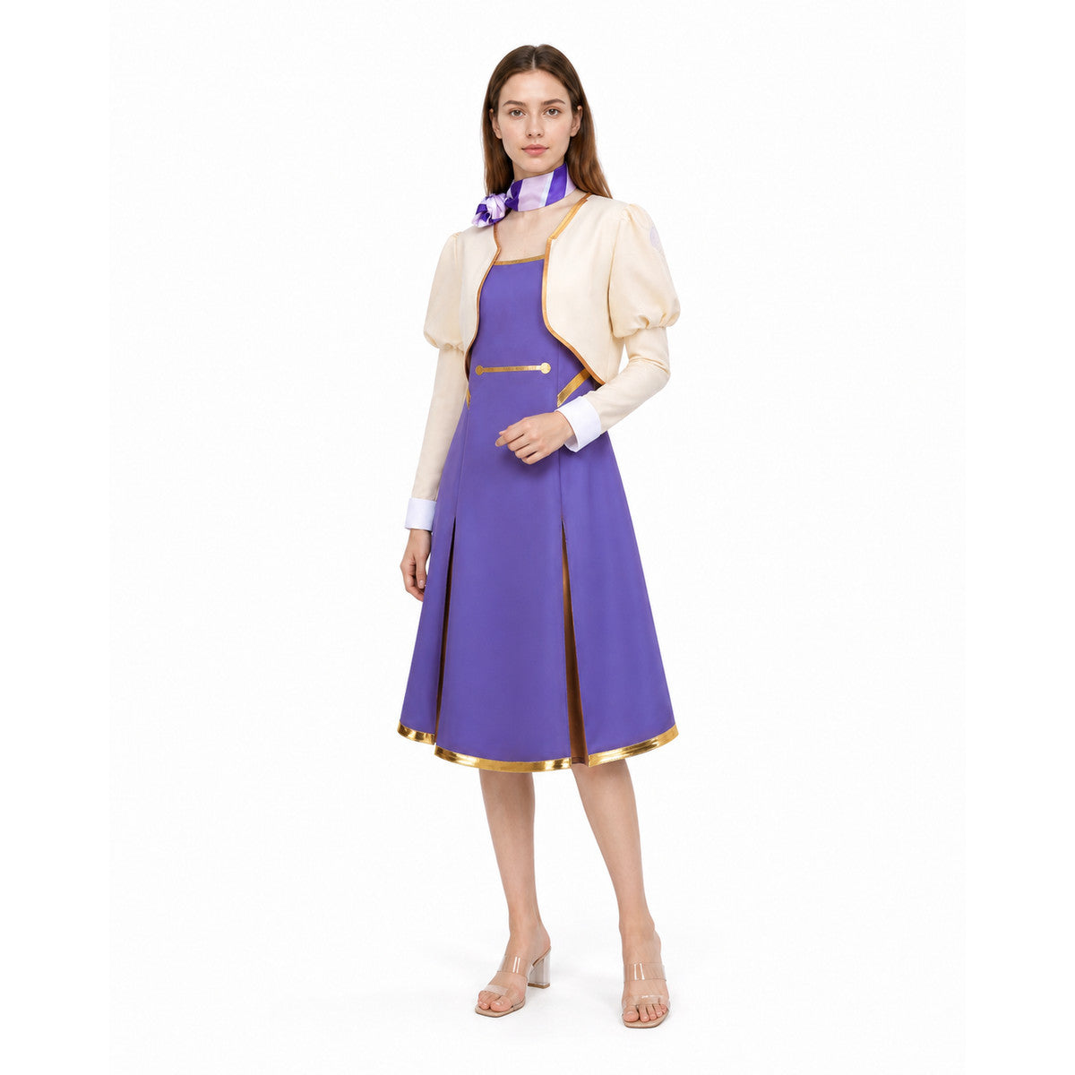 Cosplay Set with Dress, Jacket, and Striped Scarf