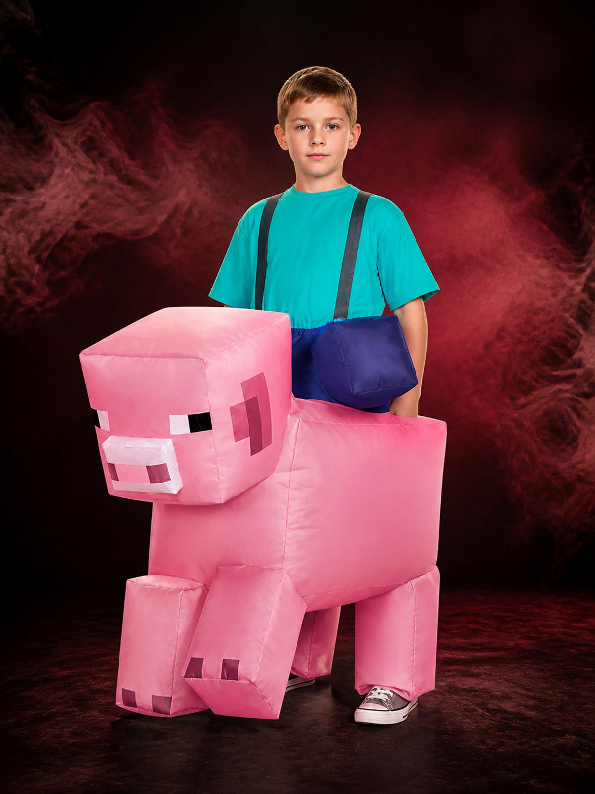 Kids' Pink Blocky Pig Jumpsuit Costume, Pixelated Halloween Outfit main product view