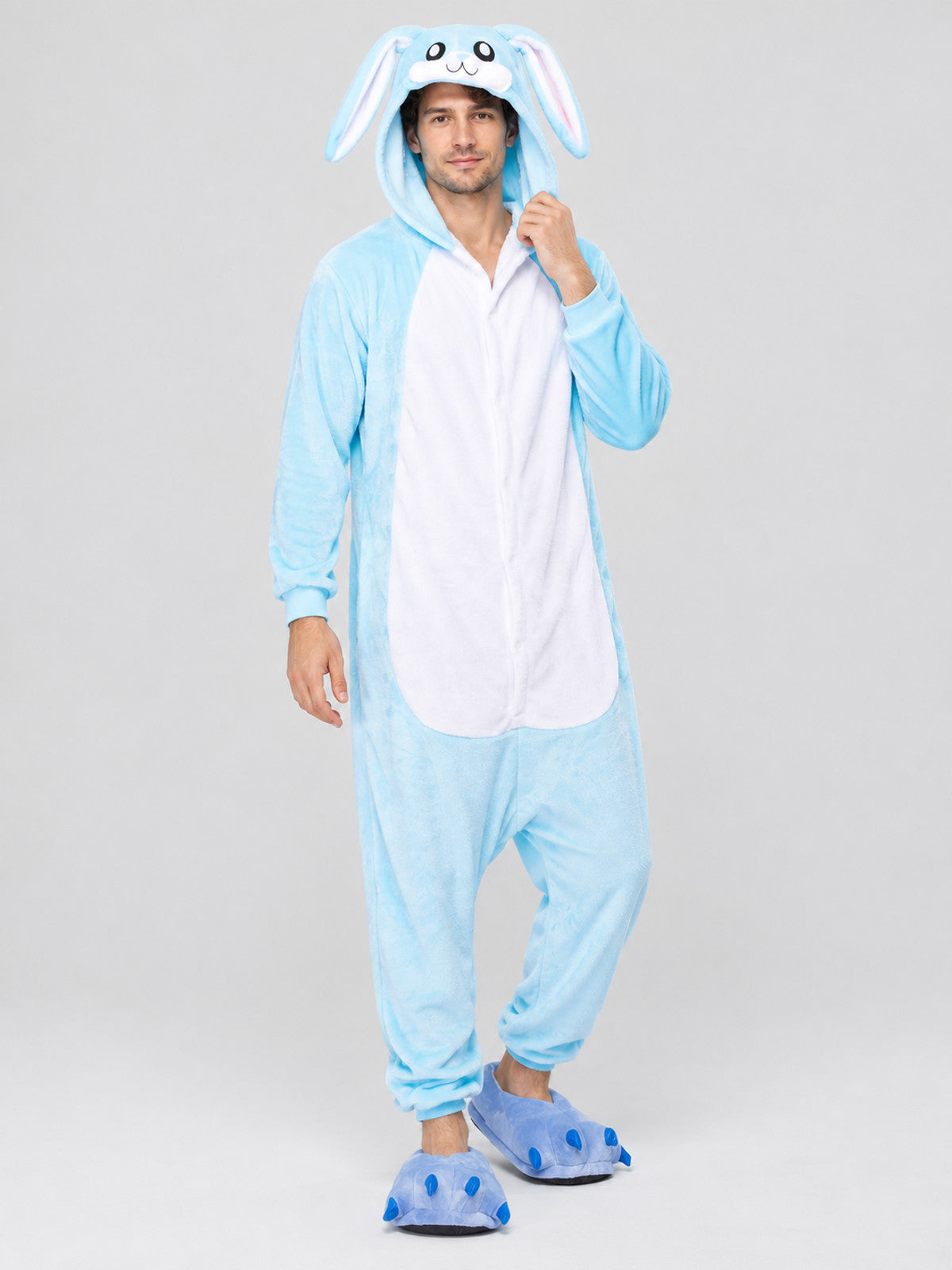 Flannel Pajama Jumpsuit with Bunny Hood